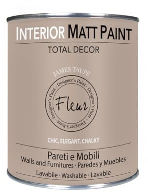 FLEUR DESIGNER'S PAINT | Interior Matt Paint, Pittura per Pareti e Mobili, Extra Opaco, 750ml , F12 James Taupe, a Base Acqua, Lavabile, Multisupericie, Made in Italy
