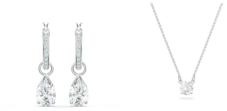 Swarovski Attract Drop-Ohrhänger, Tropfenschliff, Weiß, Rhodiniert & Attract Halskette, Rundschliff, Weiß, Rhodiniert