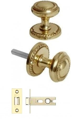 Solid Brass Georgian Round Mortice Door Knobs Pull Handles Set + EB Tubular Latch 64mm