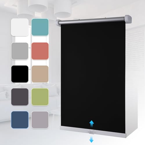Grandekor Rollos ohne Bohren Schnurlos 80x120cm(BxH) Schwarz Verdunklungsrollo Thermorollo Rollo Klemmfix Springrollo Fenster Rollos für innen Hitzeschutz Sichtschutz Verdunkelung