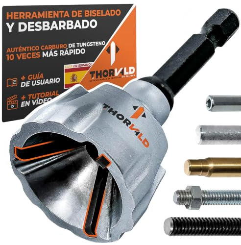 THORVALD Deburring External Chamfer Tool with Tungsten Carbide Blade - Deburr Tool for All Thread, All Metal Rod, Pipe, PVC, 3D Printing - 1/8 to 3/4 Diameter (3~19mm) - User Guide + Video Tutorial