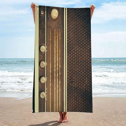 Telo Mare Microfibra Radio 3D Telo Mare Grande 200x200 cm Asciugamani da Spiaggia Strumenti Musicali d'epoca Antisabbia Asciugatura Rapida per Viaggi, Campeggio, Palestra A1392