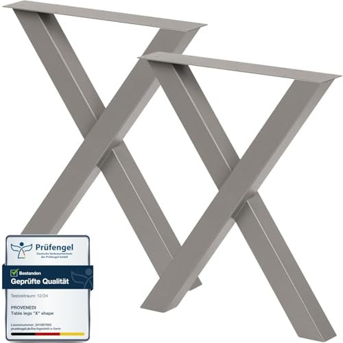 PROVENEDI - Tischbeine Metall anthrazit - 2 Stück X Form, rostfrei & modern - Tischgestell Maße L39 x B5 x H49 cm mit Bodenschoner für Schreibtisch Esstisch, Konferenztisch