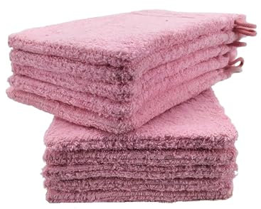 kidparadise Gants de Toilette 14 x 22 cm - Coton - Lot de 10 Gants (Rose x 10)