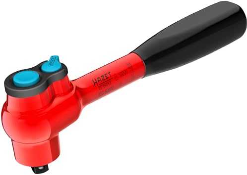 Hazet VDE-Umschaltknarre 8816HPKV, 3/8 Zoll Vierkant massiv, Länge 208 mm, 90 Zähne, 4 Grad Betätigungswinkel, Kugelsicherung, Schutzisolierung bis 1000V