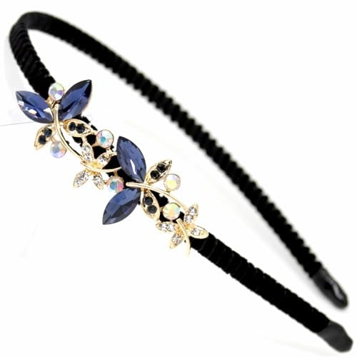 Serre-tête vintage en velours avec fleur en cristal, papillon, strass, perles, style français des années 1920, accessoires de coiffure pour femme (noir A)