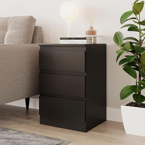 URBNLIVING Meuble de rangement à 3 tiroirs avec glissières en métal lisse - Commode moderne pour chambre à coucher, salon, bureau, couloir - 62 cm de hauteur (ensemble noir)