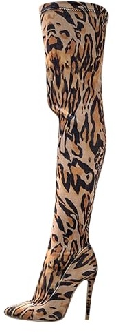 Stivali da donna estivi da donna grandi dimensioni stampa leopardata tacchi a spillo alla moda stivali lunghi alla moda panno elastico sopra il ginocchio stivali per donna stivali da donna con tacco