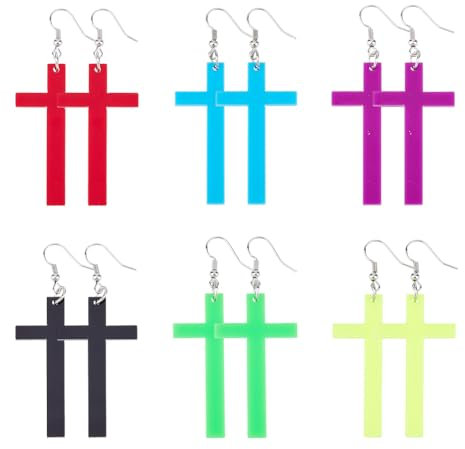 UNICRAFTALE 12pcs Cross Drop Dangle Earrings Set 6 Colors Fluorescent Lightning Cross Earring Multicolor Gothic Earring Minimalist Hanging Dangling Earrings Jewelry Gift for Easter Gifts Women Ladies