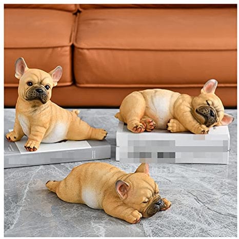 SWDONG Garten Skulptur Französische Bulldogge-Statuen, 3er-Set, kreative Bunte Harz-Bulldoggen-Welpen-Gartenfiguren für Bürohof-Rasenverzierung