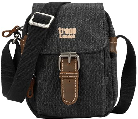 Troop London TRP0213 Klassische Umhängetasche aus Segeltuch, Schwarz - Stone Washed, One size