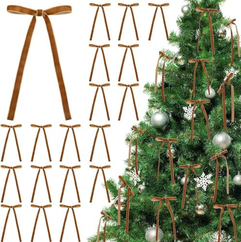 QTUN 36 Stück Braun Samt Weihnachten Schleifen Zierschleifen Weihnachtsbaum Bögen Vintage Samt Schleifen Weihnachtsbaumschmuck Weihnachtsbogen Geschenkschleife für Weihnachtskranz Dekorationen