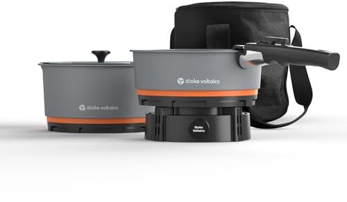 Stoke Voltaics Elektrischer Campingkocher, 200W-1000W Multikocher mit Antihaftbeschichtung & Windschutz, Überhitzungsschutz, 240V – ideal für Wohnmobil, Vanlife & Outdoor