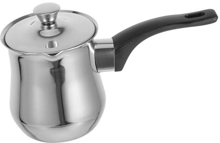 PRETYZOOM Stainless Steel Turkish Coffee Pot 360ml Lid and Handle Milk Frothing Pot Small Sauce Pan for Stove Top