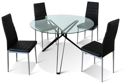 Designetsamaison Ensemble Table à Manger Ronde 120cm et 4 chaises Simili Transparent en Verre - MateraLena