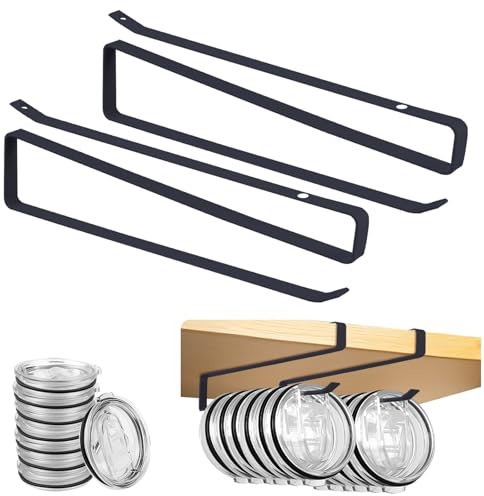 Mecyfaty 2 Pack Tumbler Lid Organizer, Under Cabinet Water Bottle Lid Organizers for Yeti Lid Organizer, Space Saving Cup Lib Organizer, Tumbler Lid Holder for Kitchen Inside Cabinet Storage