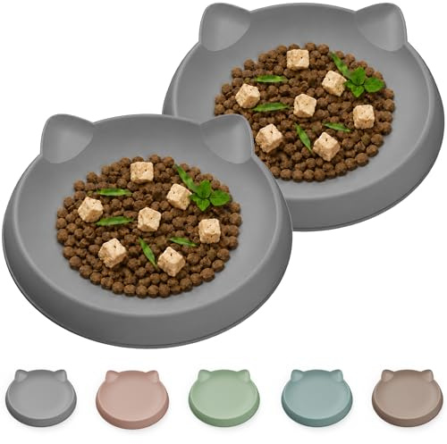 Wingcases Katzennapf für zarte kleine Innen-Kätzchen (2pcs, dunkelgrau, Weiches Silikon) Fressnapf Flach Futternapf Teller Breit Schutz der Katzenbarthaare Katzen Zubehör