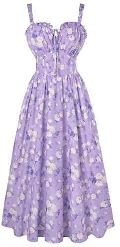 SCARLET DARKNESS Robe d'été longue sans manches pour femme - Imprimé floral - En mousseline de soie - Bretelles spaghetti - Robe de plage avec poches, Fleurs violettes et blanches, XL