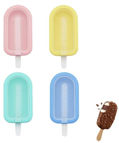 4 Pcs Lolly Moulds, Silicone Popsicles Molds, Ice Lolly Moulds with Sticks, Reusable Ice Cream Moulds, for Frozen Treats, DIY Homemade Dessert Mould, Convenient Kitchen Tool