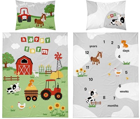 Detexpol Babybettwäsche Set Bauernhof, 100 x 135 cm Bettbezug, 40 x 60 cm Kissenbezug, 100% Baumwolle, Mehrfarbig