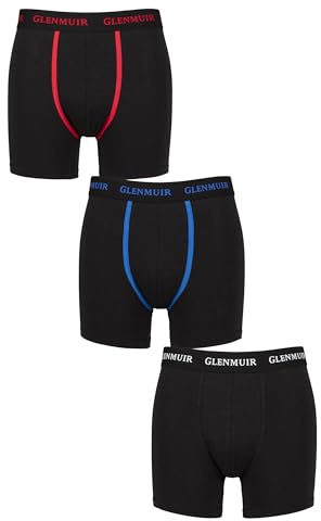 Glenmuir Men’s Long Leg Trunks 3 Pack Cotton Bamboo Blend Soft Breathable Stretch Fit Comfortable Support Lightweight Underwear Moisture Wicking Anti-Odour S M L XL