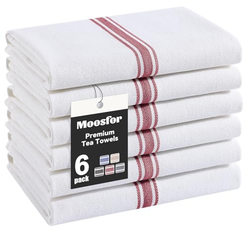 Moosfor Premium Geschirrtücher 100% Baumwolle 6er Set 38 x 64 cm Rot | Saugstarke & Langlebige Küchentücher, Oeko-TEX Zertifizierte Weiche Dicke Geschirrhandtücher spültücher, Gastronomiequalität