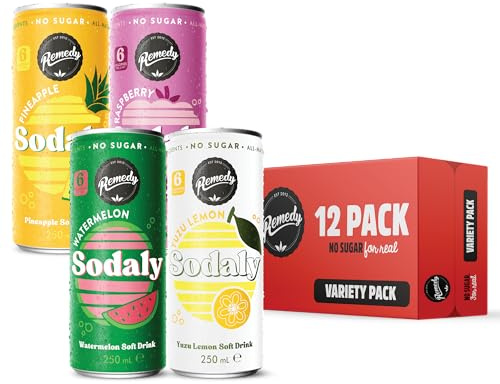Remedy Sodaly Super Mix Pack Soft Drink with Prebiotic ACV, 12 x 250ml Cans | 100% Natural Fizzy Soda Drink, Prebiotic ACV Base, Sugar Free, No Artificial Sweeteners, Vegan, Low Calorie, 12 Can Multipack