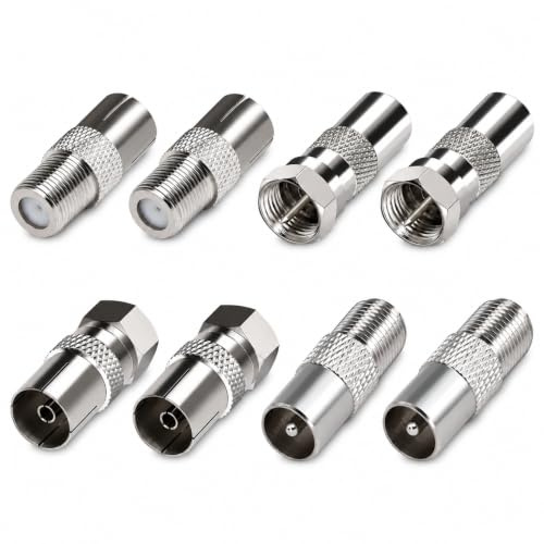 JXRSKJ 8Pcs Adaptateur d’Antenne TV Type F Mâle vers Femelle, Connecteur Coaxial RF,Kit de Connecteur Coaxial pour Câble Satellite, Prise Antenne, Prise Antenne Murale, Câble d'Antenne