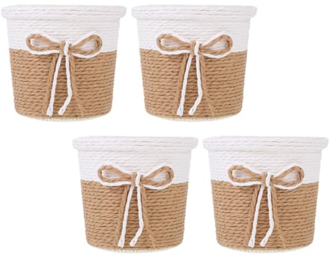 WOFASHPURET 4pcs Creative Paper String Flower Pots Set for Indoor Plants and Large Green Plants, Stylish Planting Baskets Suitable as Storage Containers Or Office Decoration