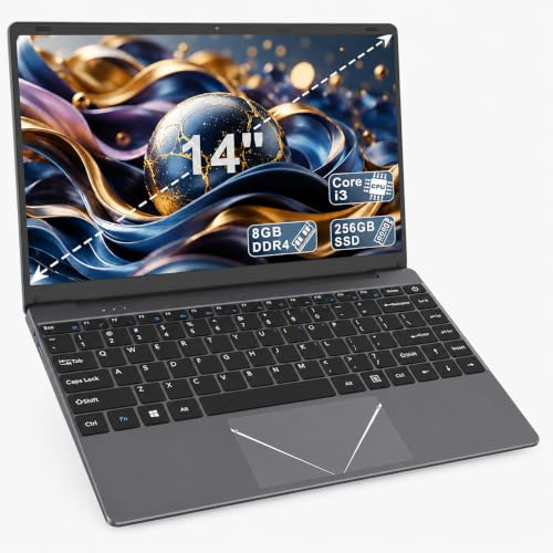 PINSTONE Computer portatile 14 pollici FHD 1920 x 1080, PC portatile Core i3 8 GB RAM 256 GB SSD, WiFi Bluetooth, impronta digitale, webcam HD, lettore di schede SD, laptop per ufficio studi viaggi