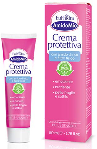 Euphidra - AmidoMio Crema Protettiva con Amido di Riso e Filtro Solare Fisico, Idratante e Lenitiva, perfetta per la Pelle Delicata dei Bambini, Senza Conservanti, 50 ml