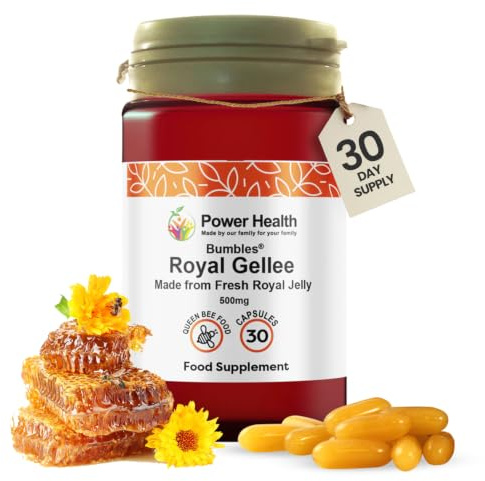 Power Health Bumbles Royal Gellee 500mg – 30 Capsules | Royal Jelly Capsules for Vitality and Wellness | Royal Jelly Pure, Raw | Royal Jelly Nutritional Supplements