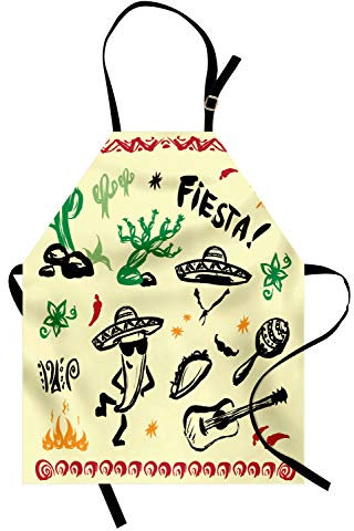 ABAKUHAUS, Mexikaner Waschbar, maschienenwaschbarer Digitaldruck Farbfest, Mexikanische Stereotypen Salsa Instrumenten Mexikanischen hüten und wüsten Illustrationen