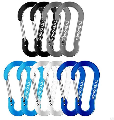 TITECOUGO Ultra-Light Nonlocking Carabiner, Aluminum Alloy D-Ring High Strength Key Chain Clip Hook (5cm mini 5 Colors Ax2, 10 PCS)