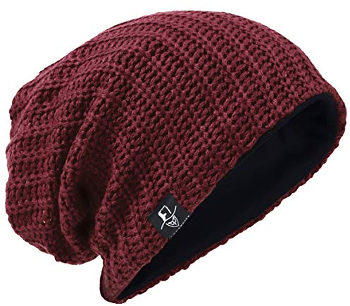 VECRY Herren Slouchy Mütze Strickmützen Rasta Skull Cap Sommer Winter Sackmütze (Gerippt Rotwein)