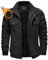 Kefitevd - Giacca da uomo imbottita in pile, per autunno e inverno, con molte tasche, stile retrò, con colletto alto, stile esercito, Nero , M