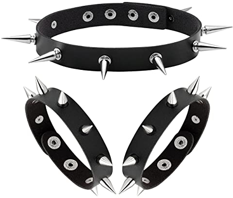 Manfnee Punk Gothic Armband Spike Niet Manschette Armreif Metall besetzt Armband Halsreif verstellbar