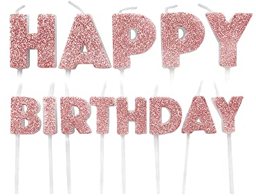 Anniversary House Happy Birthday Candles, Rose Gold Glitter, Pack of 13, Celebration Cake Topper Decoration, 7 Centimeters, AHC229