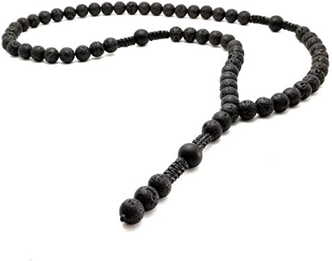 Halskette Halbedelstein LAVA 10 mm ONYX 12 mm perlen Y-kette Schamballa Rosenkranz biker/ALLA