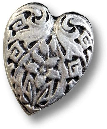 Knopfparadies - 3er Set ausgefallene Trachtenknöpfe aus Metall, altsilberfarbene Herzen mit Rankenmuster und Blüte. Ø: ca. 23x28mm!