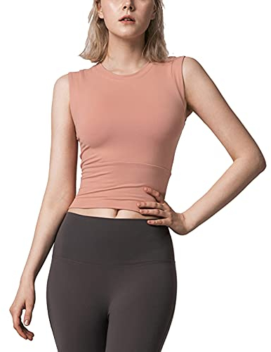 Damen Sport Tops mit Integriertem BH - 2 in 1 Yoga Gym Shirt Fitness Training Tanktop Schnelltrocknend