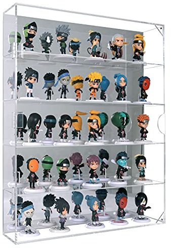 AITEE Acrylic Display Case with Mirrored Back, Cabinet for Mini Funko Pop Figures, Dust-Proof Clear Wall Mounted or Desktop 5 Tiers Storage Organizer, Toys, Rock Stone and Silver