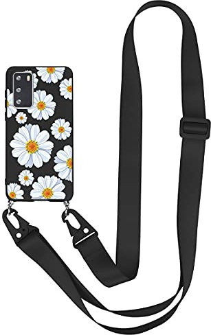 Yoedge Funda con Cuerda para Huawei P Smart 2019 6,21, Carcasa de Suave Negro Silicona TPU Caso con Correa Colgante Ajustable Collar Correa de Cuello Cordón Case para Honor 10 Lite, Flor 1