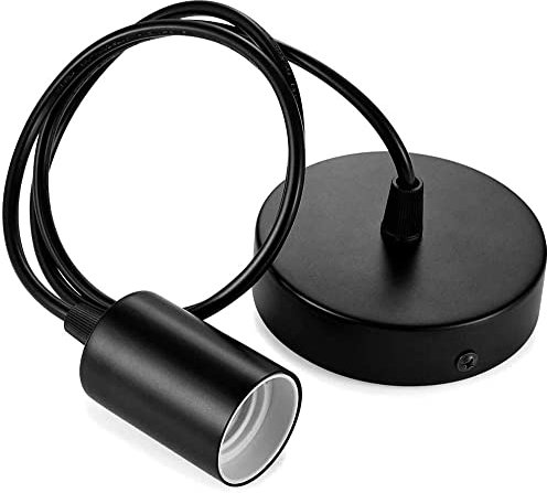 Suspension Vintage Plafonnier E27 Douille de Lampe Suspension Luminaire Lustre Plafonnier pour Salon, Chambre, Cuisine Douille E27 (Noir 1 Pack)