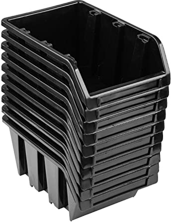 Stapelboxen Set – 10x Stapelbox 70 x 100 x 155 mm – Sichtbox Stapelbox Lagerbox, Schwarz