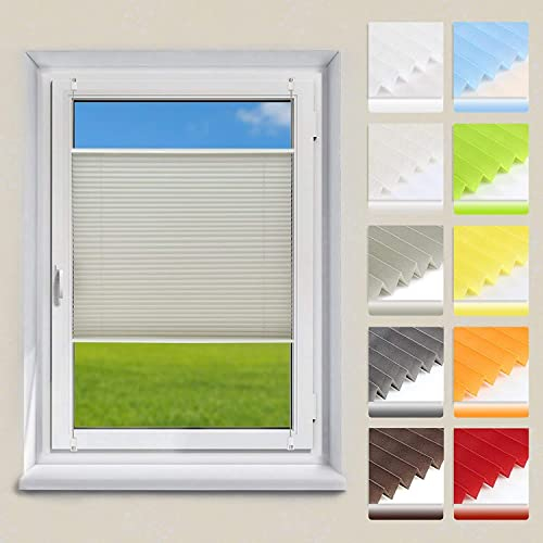 OUBO Plissee ohne Bohren Klemmfix, Grau 80x130cm (BXH), Jalousie Easyfix Faltrollo mit Klemmträger Sonnenschutz und Sichtschutz lichtdurchlässig Rollo für Fenster & Tü