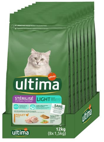 Ultima Croquettes pour Chat Stérilisé Light in fat avec du Poulet - Pack 8 x 1,5kg