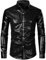 LucMatton Langärmelige Knopfleistenhemden für Herren, glänzende Metallic-Pailletten, 70er-Disco-Stil, für Halloween, Cosplay, Club, Rock-, Hip-Hop-Party, Schwarz, L, metallisch, L