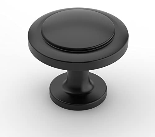 9BUILD 10 Pack Matte Black Drawer Knobs - Round Cabinet Knobs and Handles for Kitchen Cupboards and Dressers - Zinc Alloy