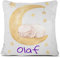 Personalisiertes Babykissen mit Tierdruck – weiches Fleecekissen mit Namen und Datum zur Taufe oder Geburt – Babygeschenk oder Geburtskissen - Kinder Kissenbezug - Kopfkissenbezug (Mond)